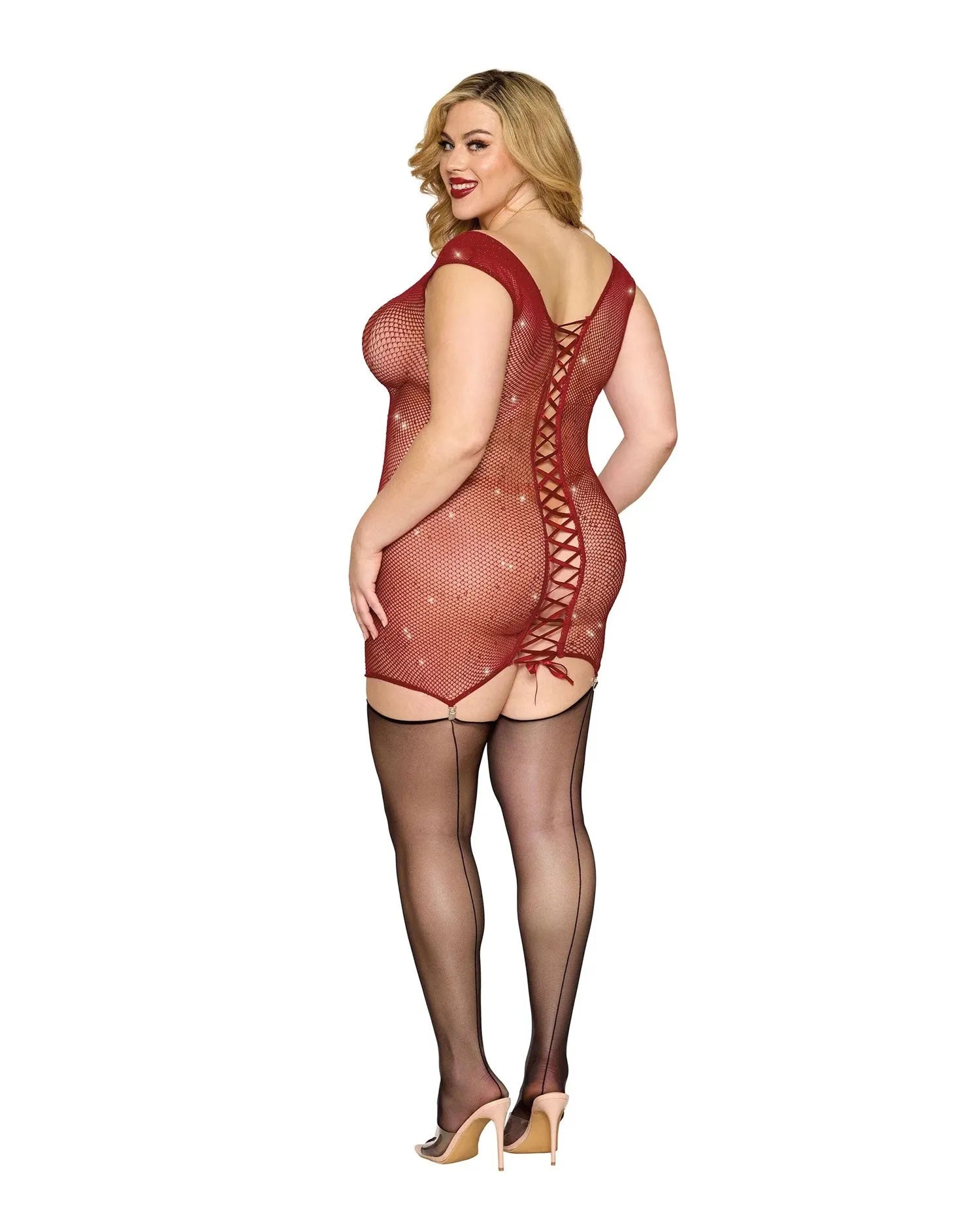 Dreamgirl Queen Rhinestone Seamless Chemise & Mini Suspender Clips Ox Blood-Rebel Romance