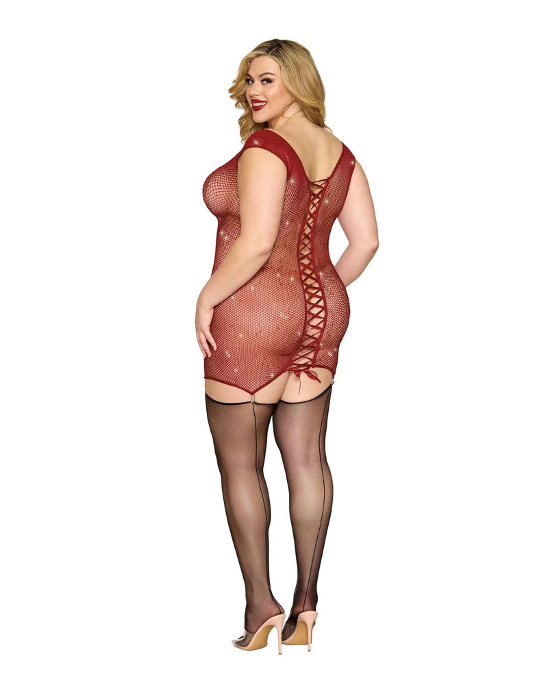 Dreamgirl Queen Rhinestone Seamless Chemise & Mini Suspender Clips Ox Blood-Rebel Romance