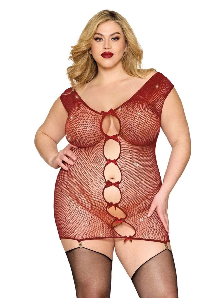 Dreamgirl Queen Rhinestone Seamless Chemise & Mini Suspender Clips Ox Blood-Rebel Romance