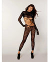 Dreamgirl Zebra Fishnet Long Sleeve Bralette w/Finger Gloves & Footless Leggings