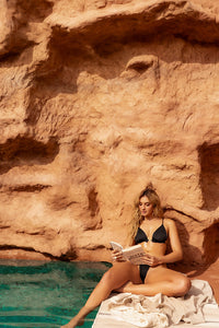 Black Two Piece Swimsuit Ruched Triangle Bikini Set