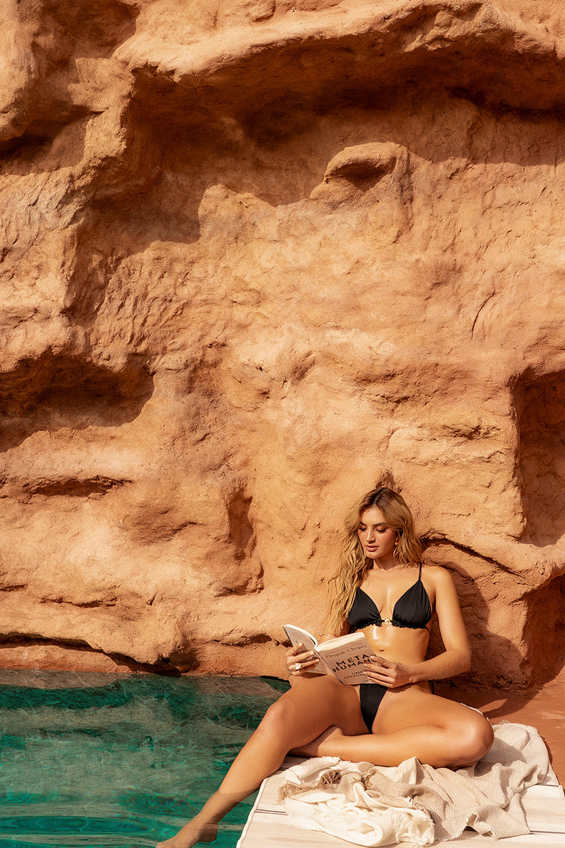 Black Two Piece Swimsuit Ruched Triangle Bikini Set