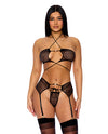 Forplay Lingerie Pull My Strings Mesh Gartered Bra Set Black