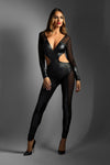 Fantasy Edge Wetlook and Mesh Catsuit Black