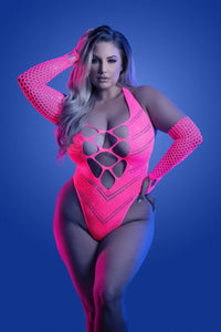 Fantasy Glow Queen Flashback Seamless Rhinestone Teddy & Gloves Neon Pink