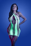 Fantasy Glow Synthesize Keyhole Body Dress Neon Green