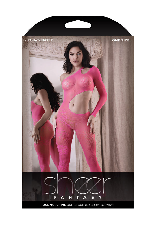 Fantasy Lingerie One More Time One Shoulder Bodystocking Pink