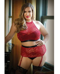 Fantasy Lingerie Plus Size Aria Lace Halter Top Bra & High Waist Panty Red-Rebel Romance