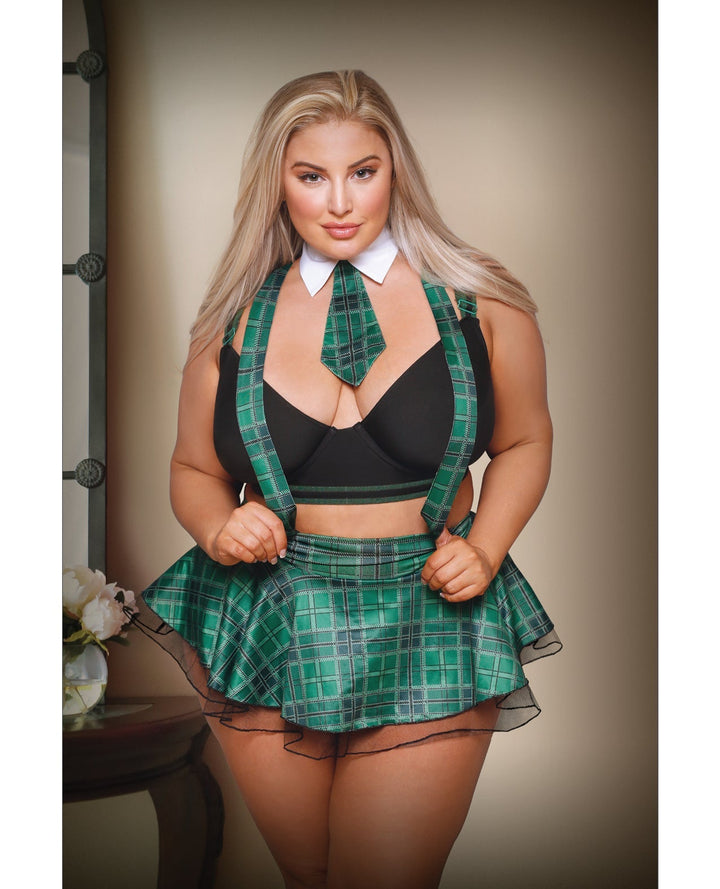 Fantasy Lingerie Queen Play Slither'n To Your DM's School Girl Green Plaid