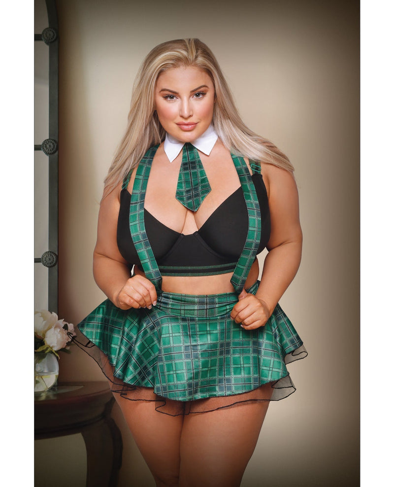 Fantasy Lingerie Queen Play Slither'n To Your DM's School Girl Green Plaid-Rebel Romance