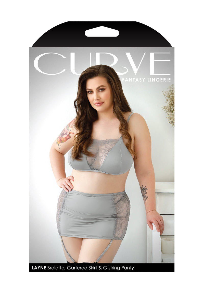 Fantasy Lingerie Queen Plus Layne Bralette Gartered Bra Set Gray-Rebel Romance