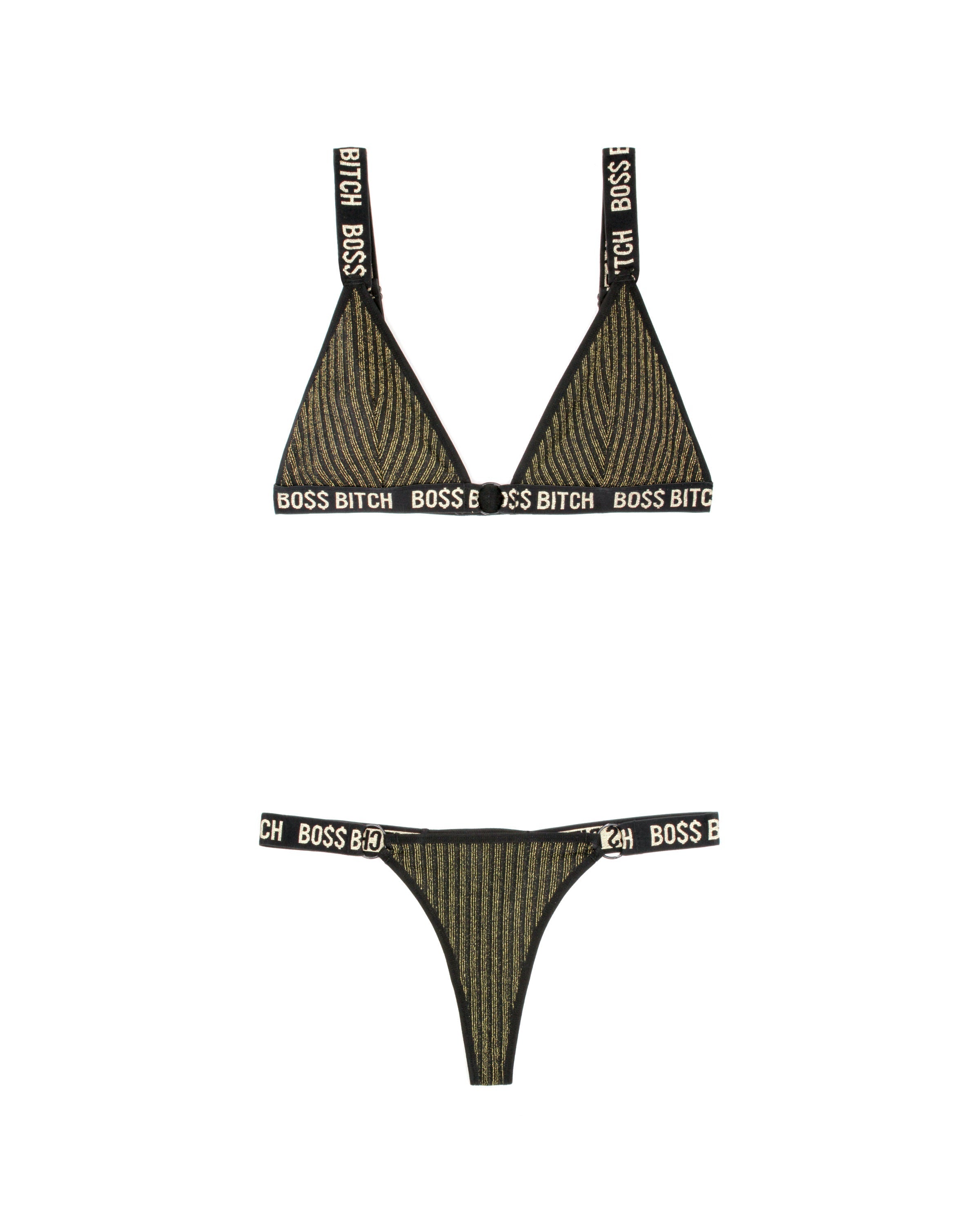 Fantasy Lingerie Queen Vibes BO$$ B*tch Bralette & Thong Panty Set-Rebel Romance