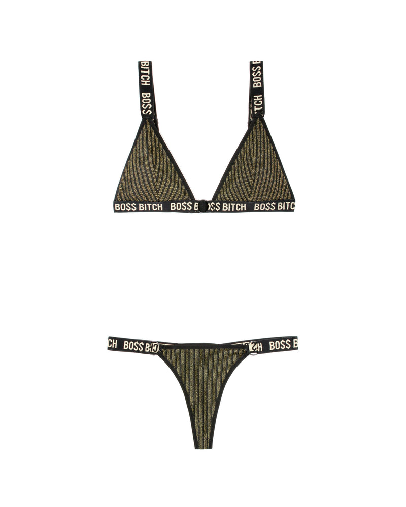 Fantasy Lingerie Queen Vibes BO$$ B*tch Bralette & Thong Panty Set-Rebel Romance