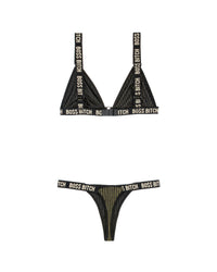 Fantasy Lingerie Queen Vibes BO$$ B*tch Bralette & Thong Panty Set-Rebel Romance