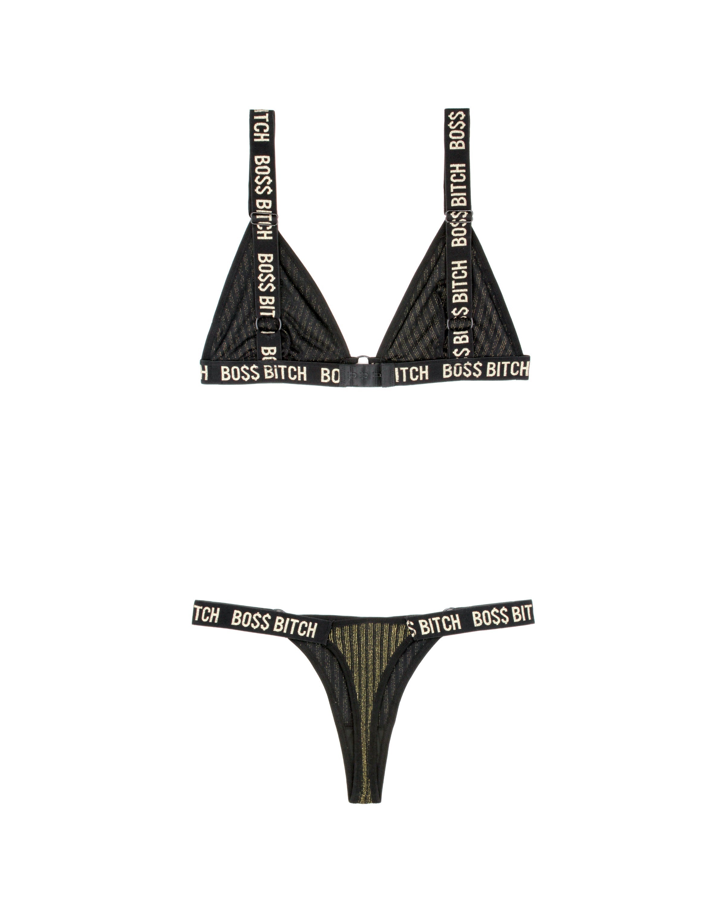 Fantasy Lingerie Queen Vibes BO$$ B*tch Bralette & Thong Panty Set-Rebel Romance