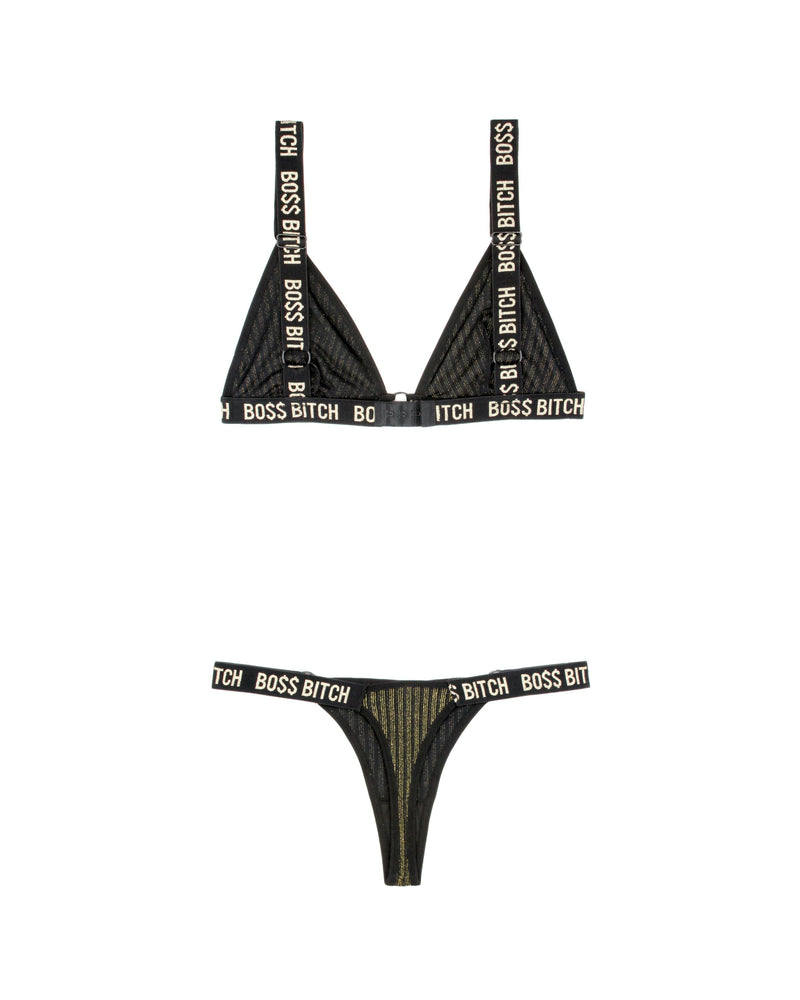 Fantasy Lingerie Queen Vibes BO$$ B*tch Bralette & Thong Panty Set-Rebel Romance
