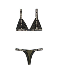 Fantasy Lingerie Queen Vibes BO$$ B*tch Bralette & Thong Panty Set-Rebel Romance