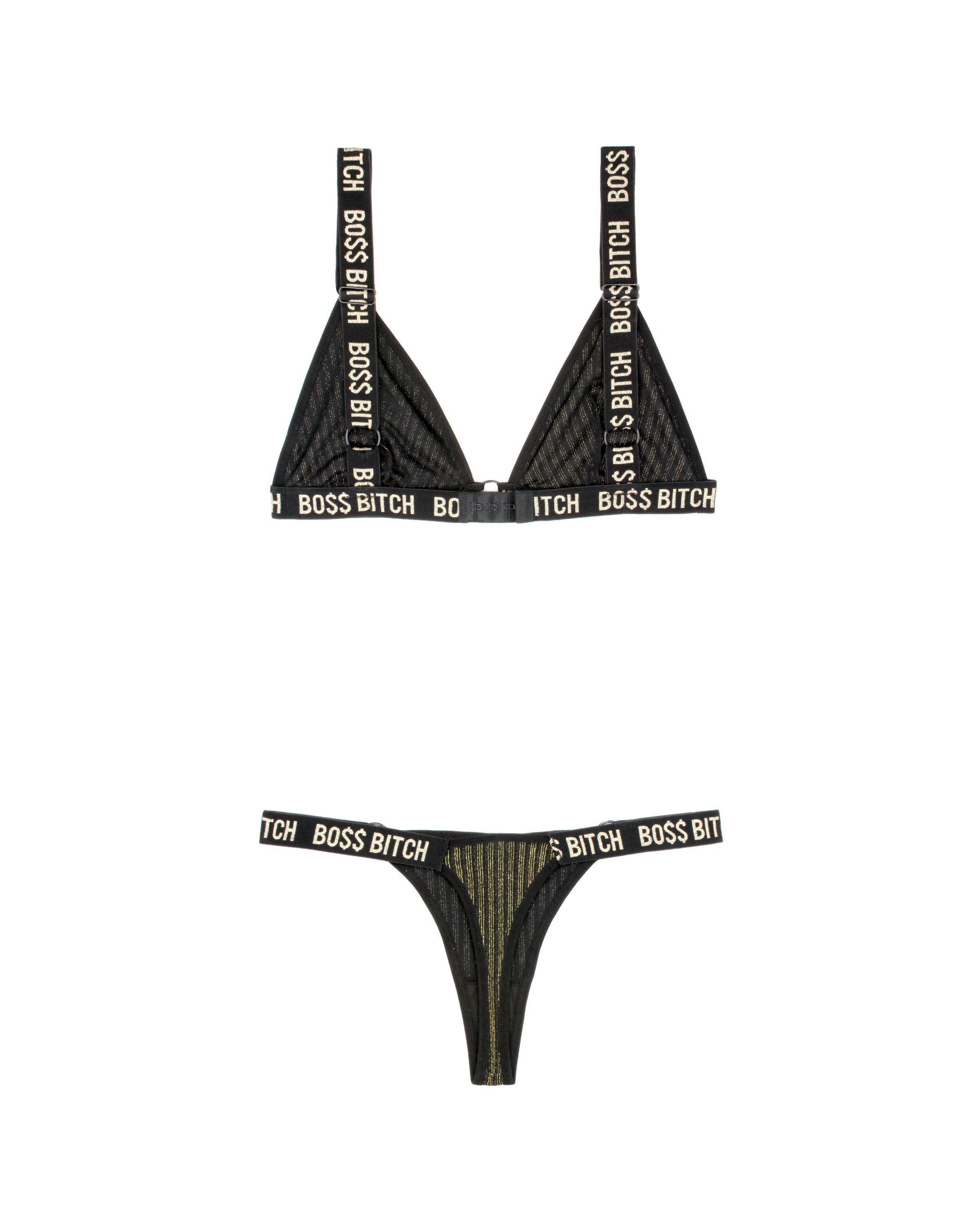 Fantasy Lingerie Queen Vibes BO$$ B*tch Bralette & Thong Panty Set-Rebel Romance