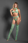 Fantasy Lingerie Sheer Heart Of Glass 3pc Gartered Stockings Set Seaglass Green