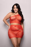Fantasy Lingerie Sheer Set The Tone Rhinestone Top & Skirt Red Queen
