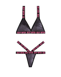 Fantasy Lingerie Vibes Sexy B*tch Bralette & Strappy Panty Bra Set-Rebel Romance