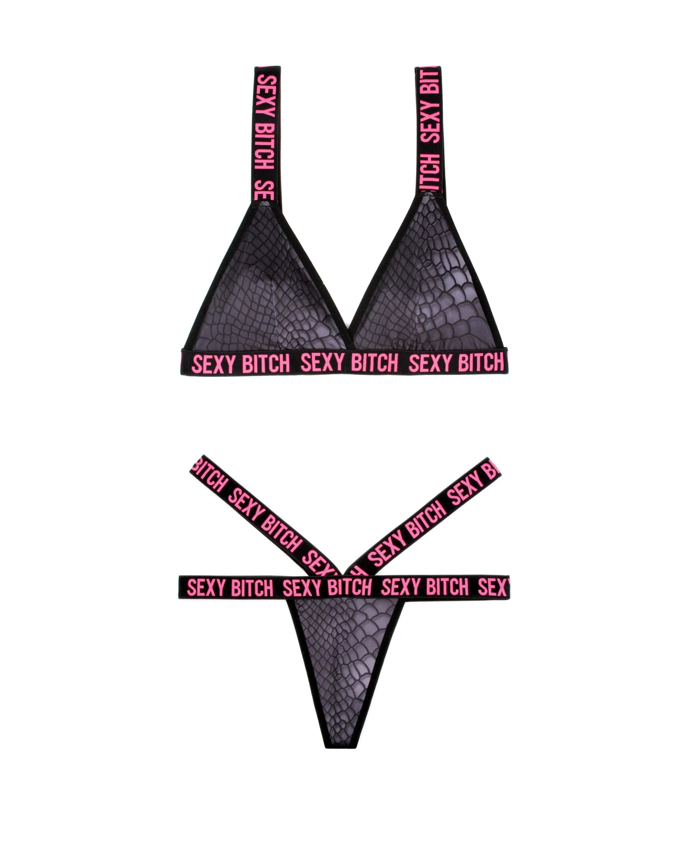 Fantasy Lingerie Vibes Sexy B*tch Bralette & Strappy Panty Bra Set-Rebel Romance