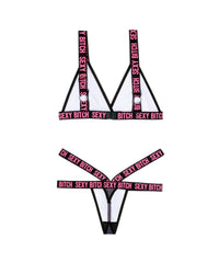 Fantasy Lingerie Vibes Sexy B*tch Bralette & Strappy Panty Bra Set-Rebel Romance