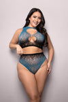 Fantasy Lingerie Vixen Deep Dive Ombré Top & Panty Set Black/Blue Queen