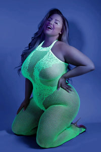 Fantasy Queen Glow Black Light Moonbeam Bodystocking Neon Green
