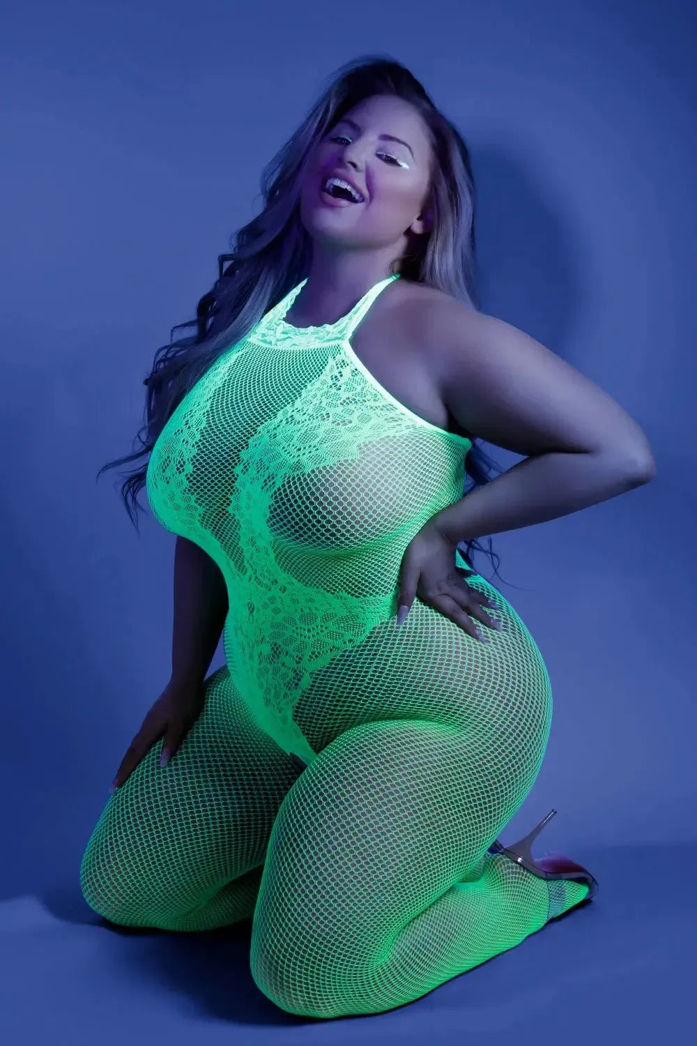 Fantasy Queen Glow Black Light Moonbeam Bodystocking Neon Green