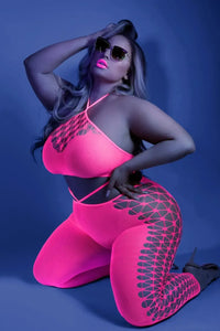 Fantasy Queen Glow Black Light Own The Night Bodystocking Neon Pink