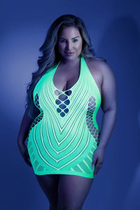 Fantasy Queen Glow Black Light Shock Value Dress Bodystocking Neon Green