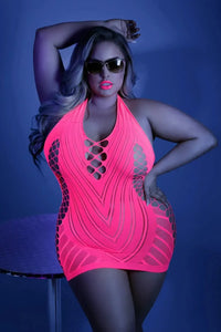 Fantasy Queen Glow Black Light Shock Value Dress Bodystocking Neon Pink