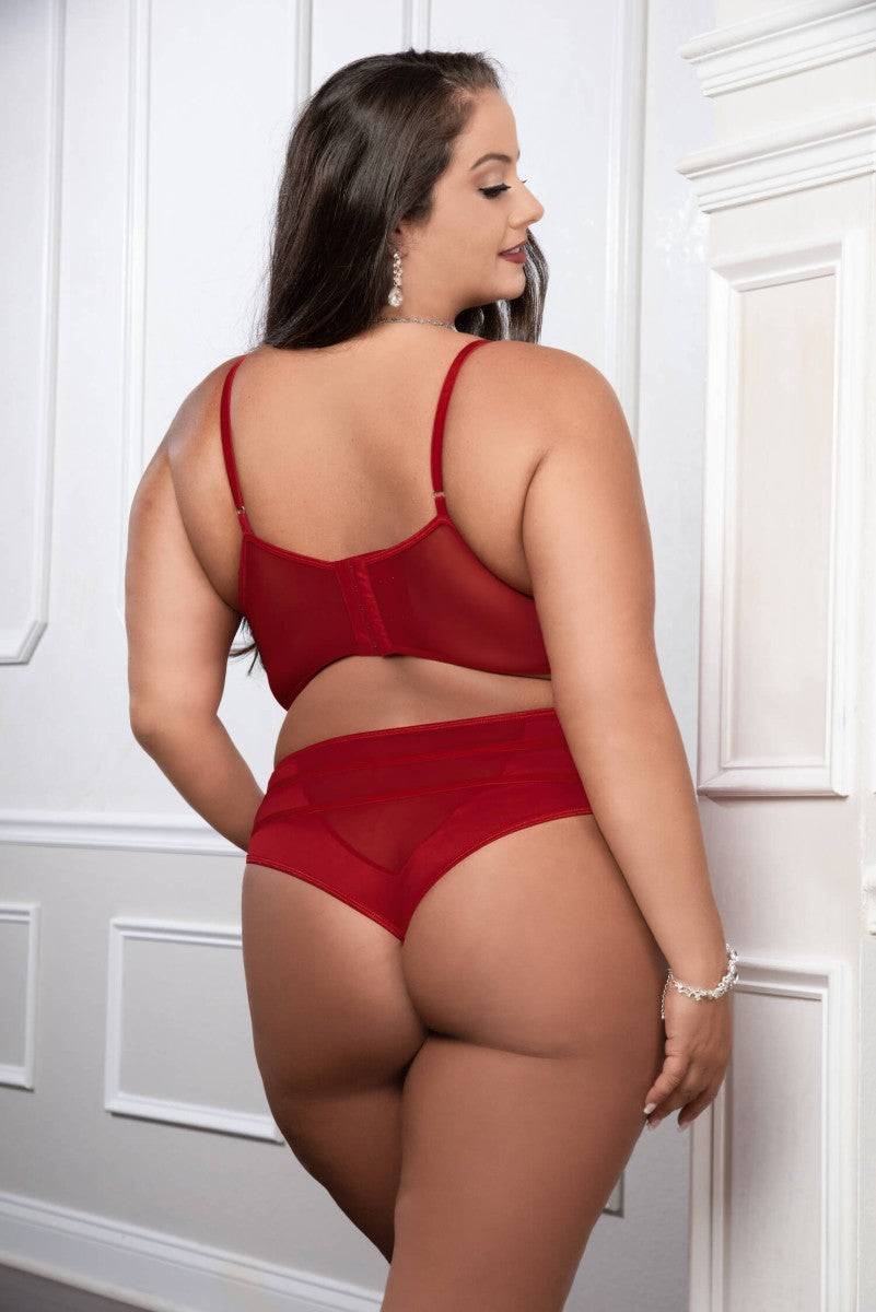 G World Satin Straps Bra and High Waist Panty Cinnamon Red