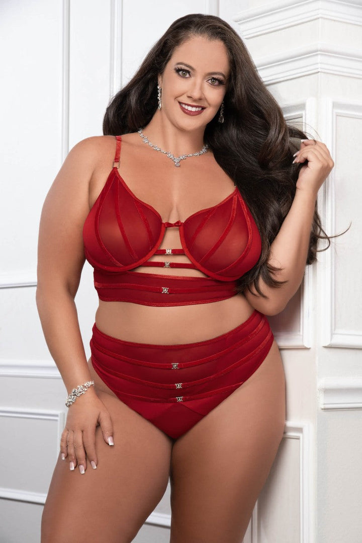 G World Satin Straps Bra and High Waist Panty Cinnamon Red