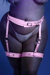 Fantasy Glow Black Light Strapped In Leg Harness Light Pink