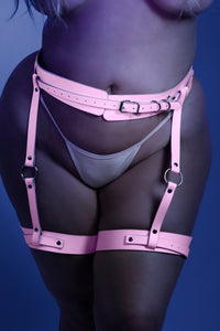 Fantasy Glow Black Light Strapped In Leg Harness Light Pink