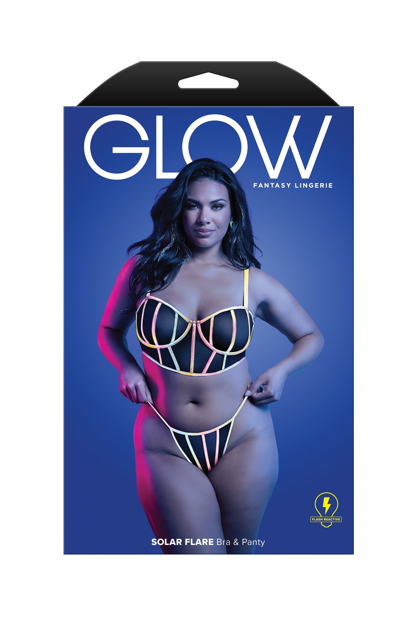 Glow Black Light Solar Flare Bra & Panty Set Queen