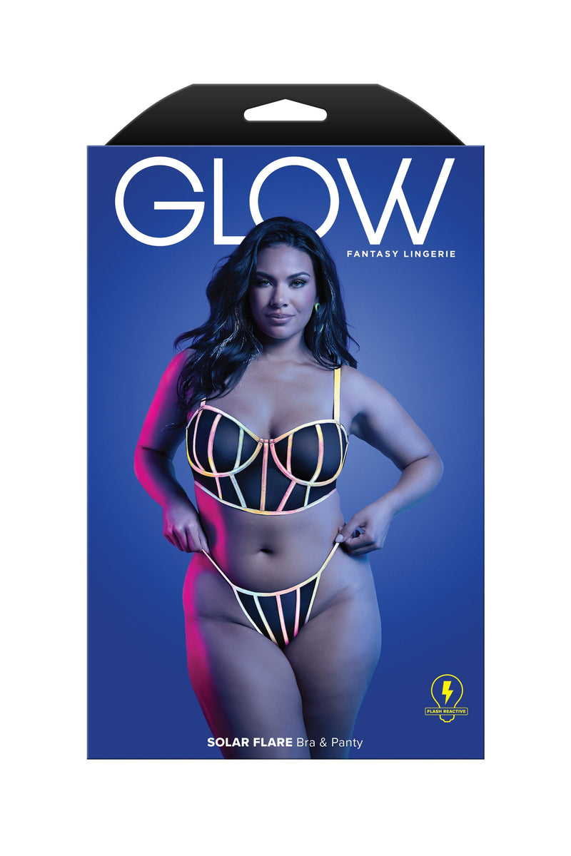 Glow Black Light Solar Flare Bra & Panty Set Queen