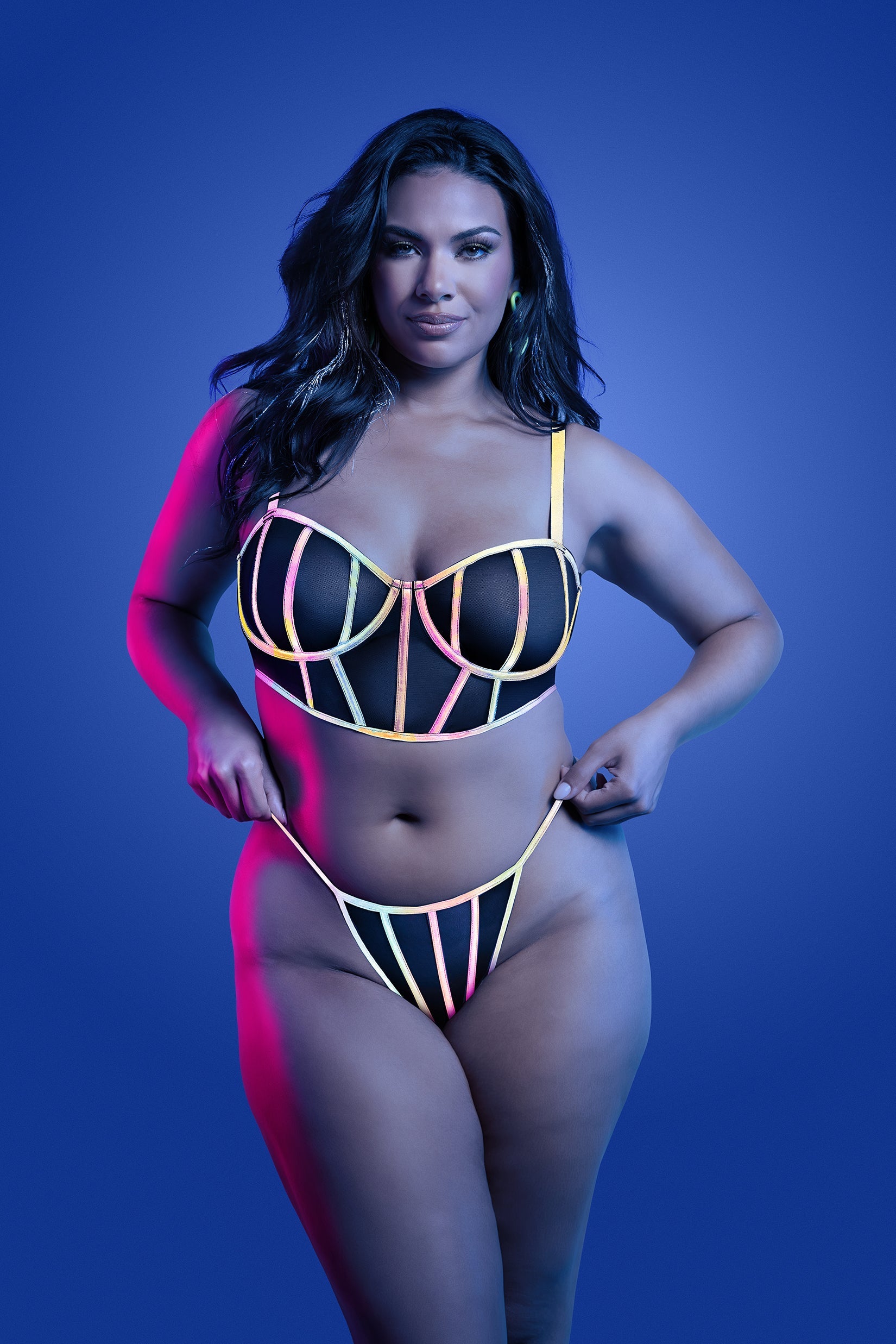 Glow Black Light Solar Flare Bra & Panty Set Queen
