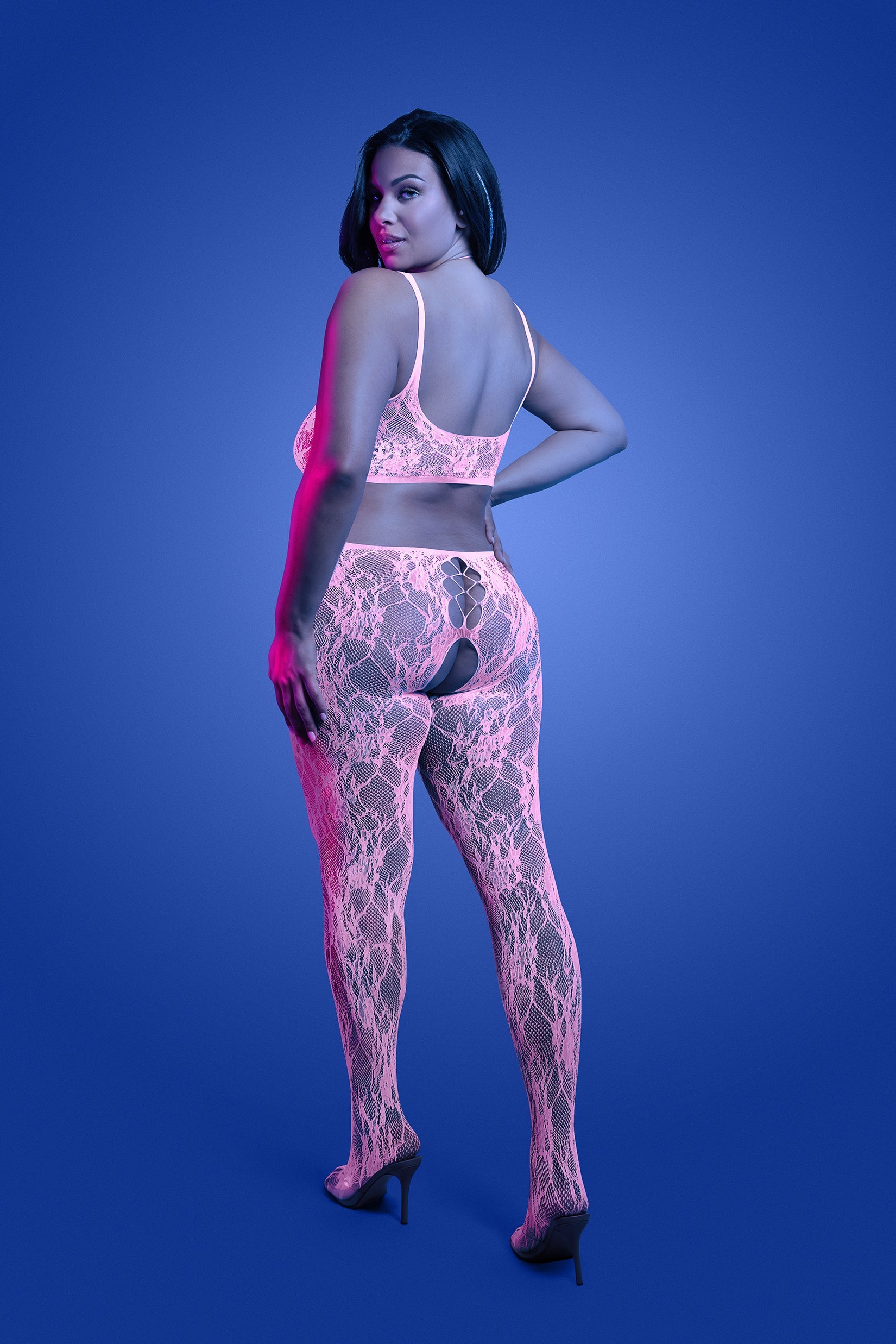 Glow Black Light Equilibrium Crotchless Bodystocking Queen