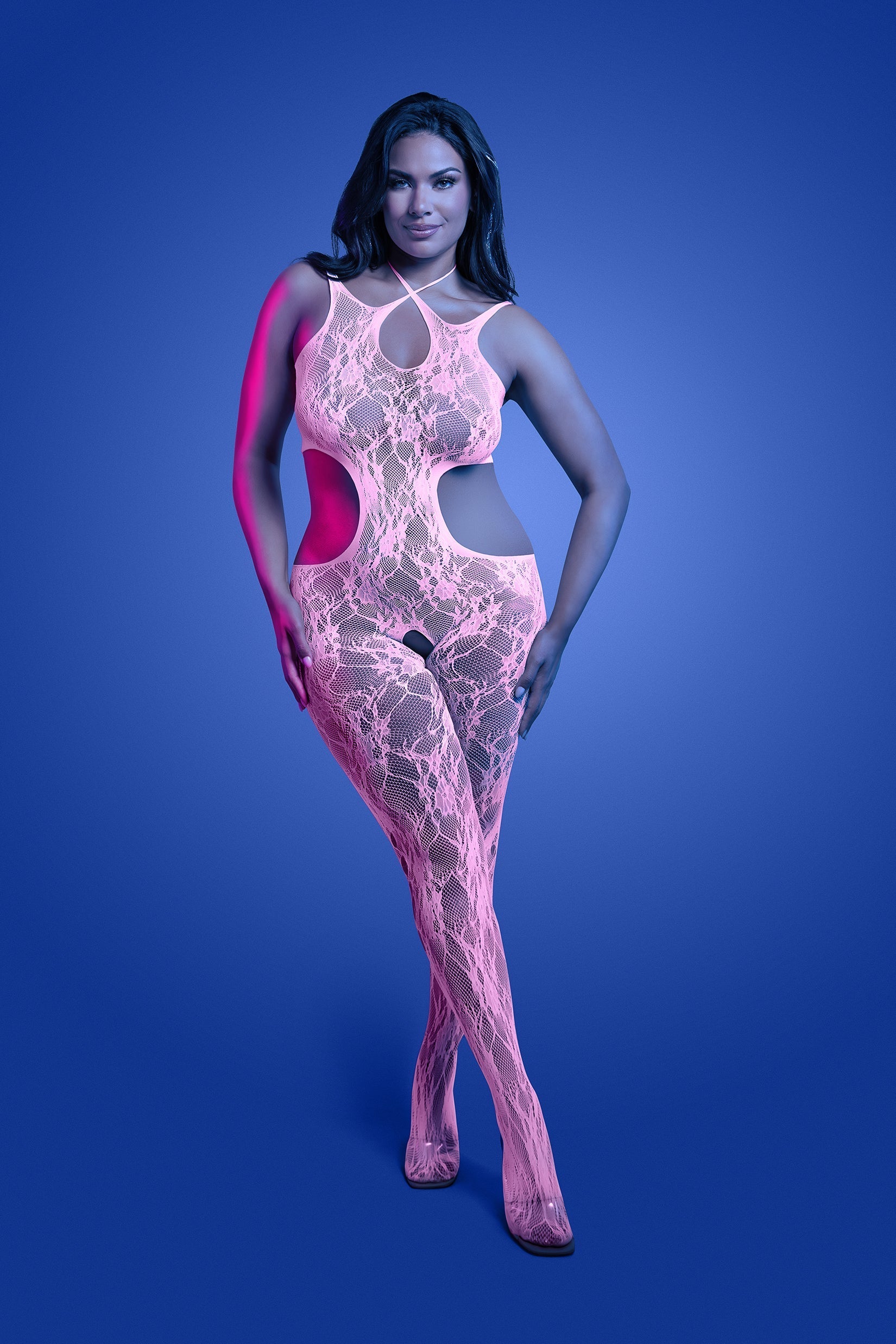 Fantasy Lingerie Glow Black Light Equilibrium Crotchless Bodystocking