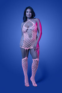 Fantasy Lingerie Glow Black Light Metamorphic Bodystocking Dress