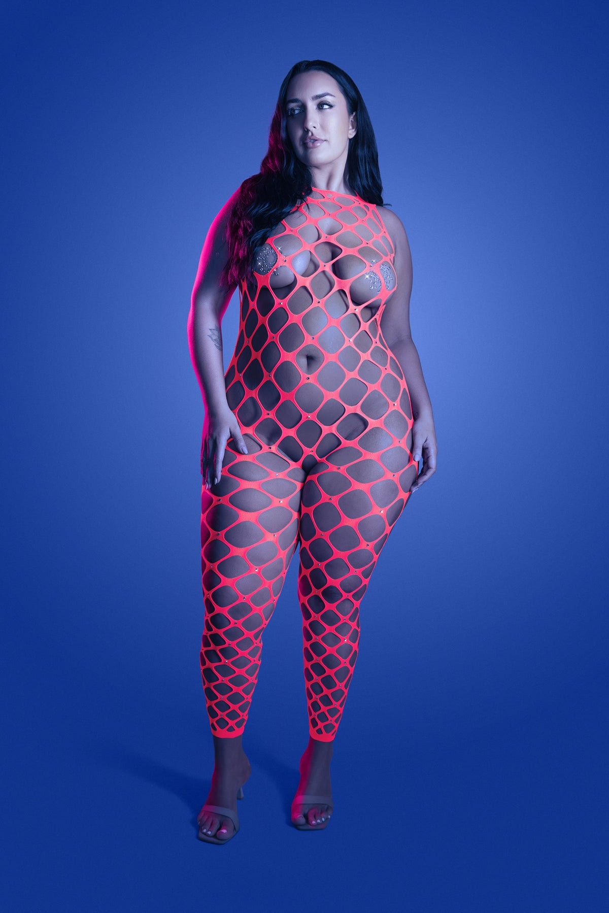 Queen Glow Want It All Reversible Rhinestone Bodystocking & Pasti
