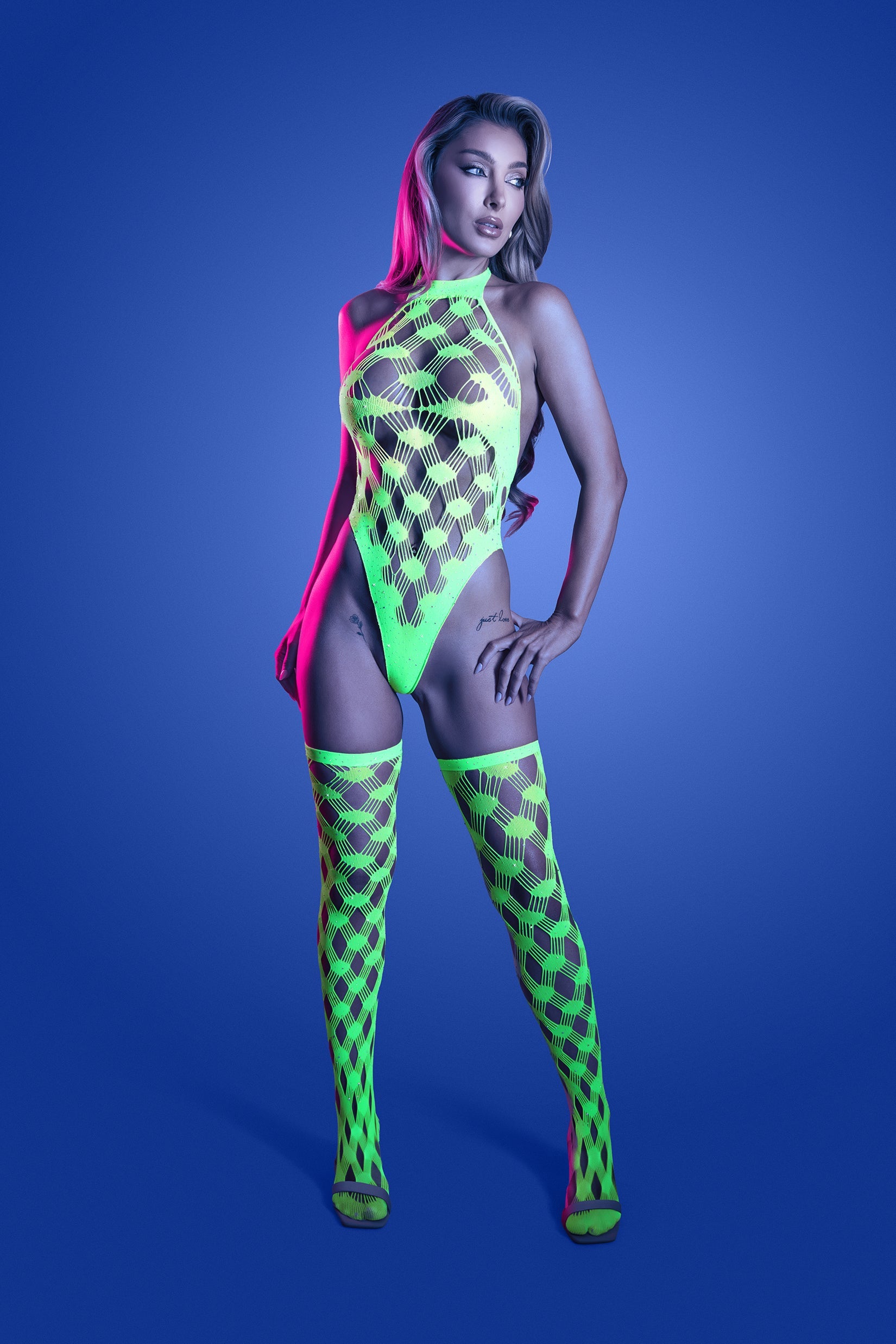 Glow Adrenaline Rhinestone Teddy & Stockings