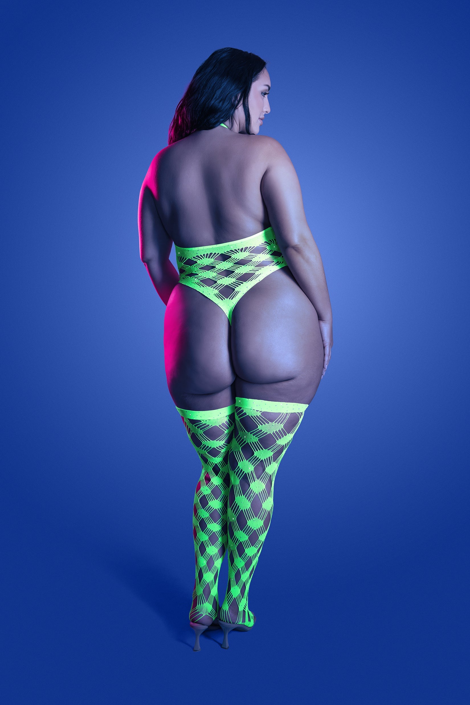Queen Glow Adrenaline Rhinestone Teddy & Stockings