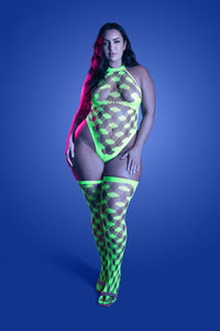 Queen Glow Adrenaline Rhinestone Teddy & Stockings