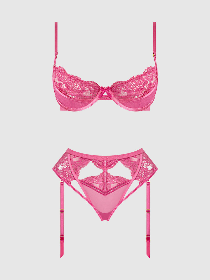 Harlow Lace Underwire Bra Set Fuchsia Purple