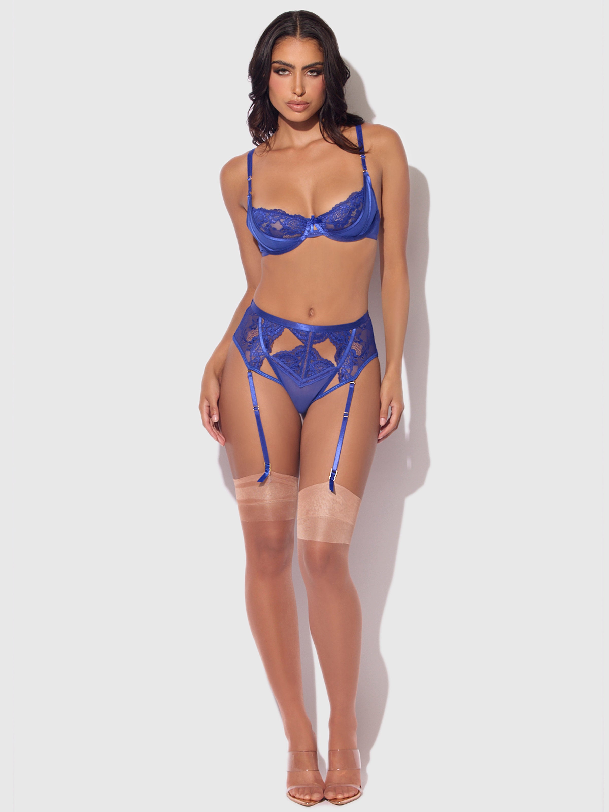 Harlow Lace Underwire Bra Set Surf the Web Blue
