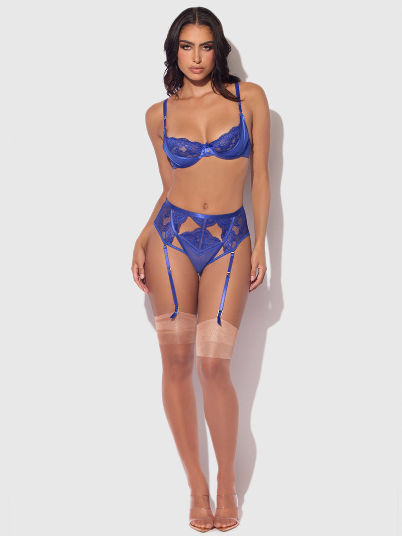 Harlow Lace Underwire Bra Set Surf the Web Blue